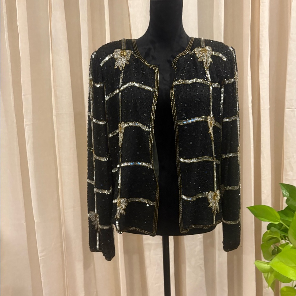 Laurence Kazar Black and Gold Sequin Blazer